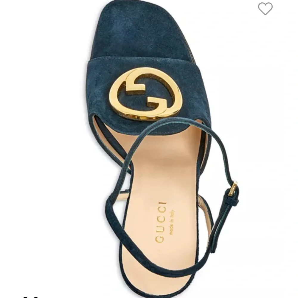 GUCCI Blondie Logo Blue Suede Heels - Picture 5 of 11
